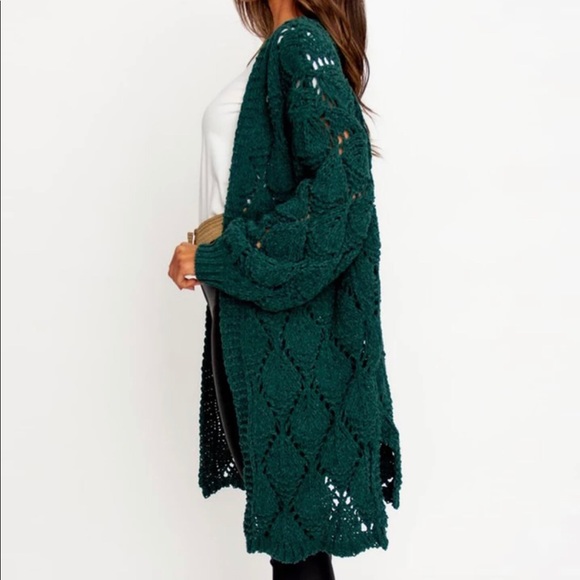 Green Long Sleeve Crochet Cardigan - Picture 3 of 4